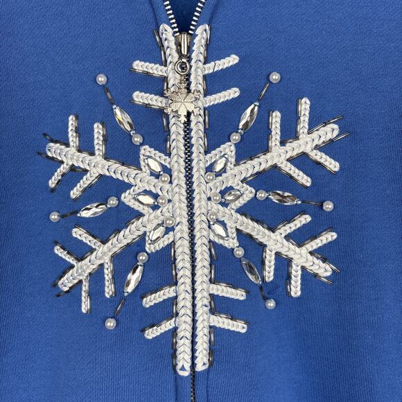 Quacker Factory Snowflake Embellished Sweatshirt Women's Medium Blue Full Zip - Picture 6 of 12